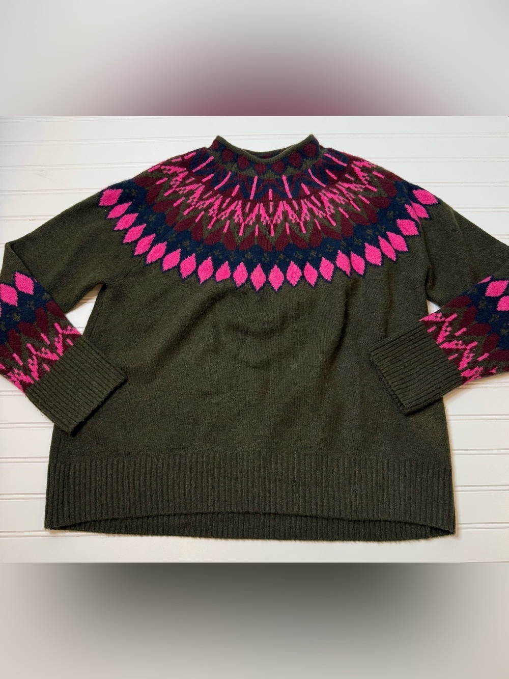 Vince Camuto Fair Isle Sweater Womens Medium Pullover Mock Neck
